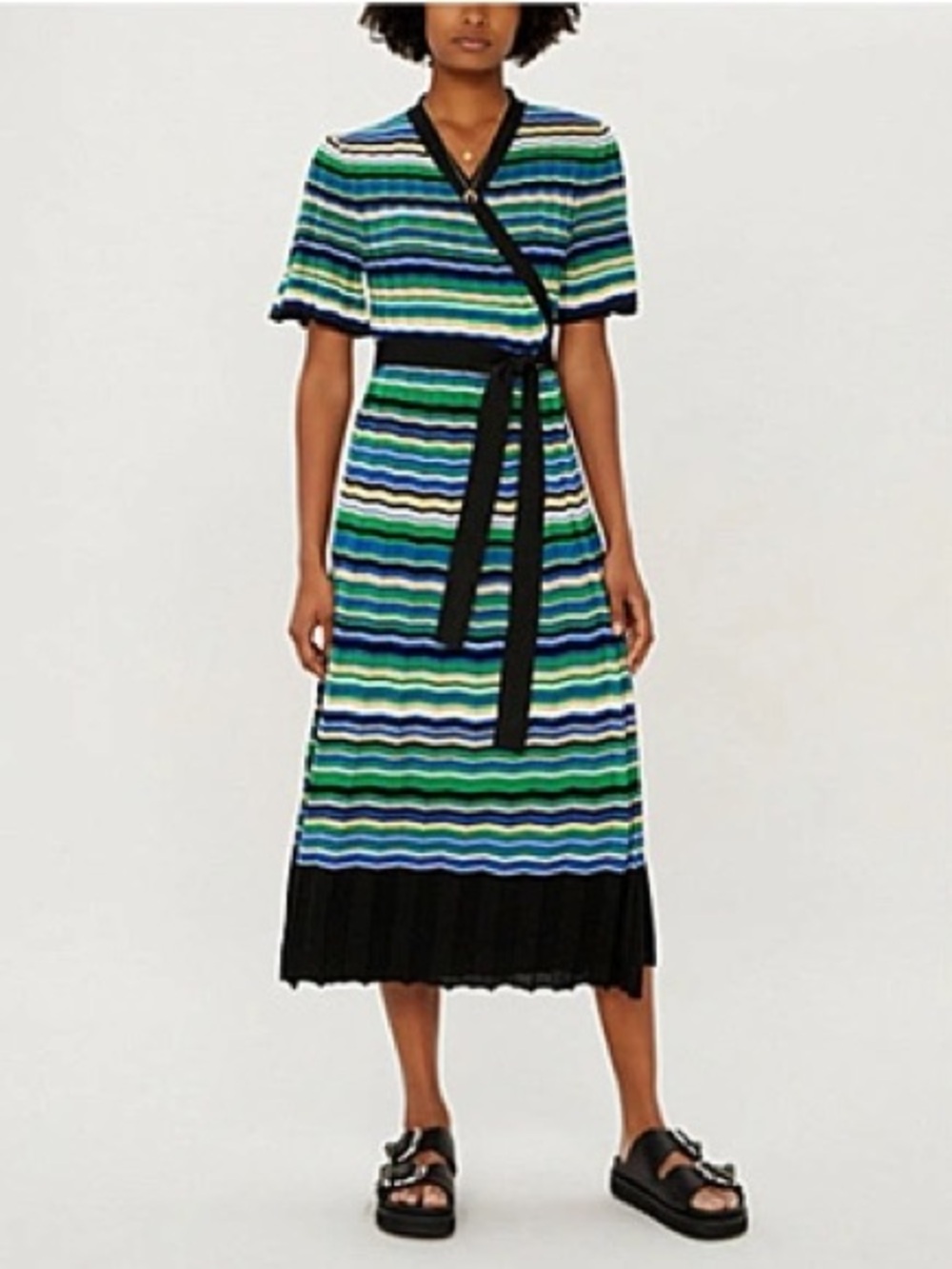 Maje Ramacca Striped Knit Maxi Wrap Dress in Green Size M
